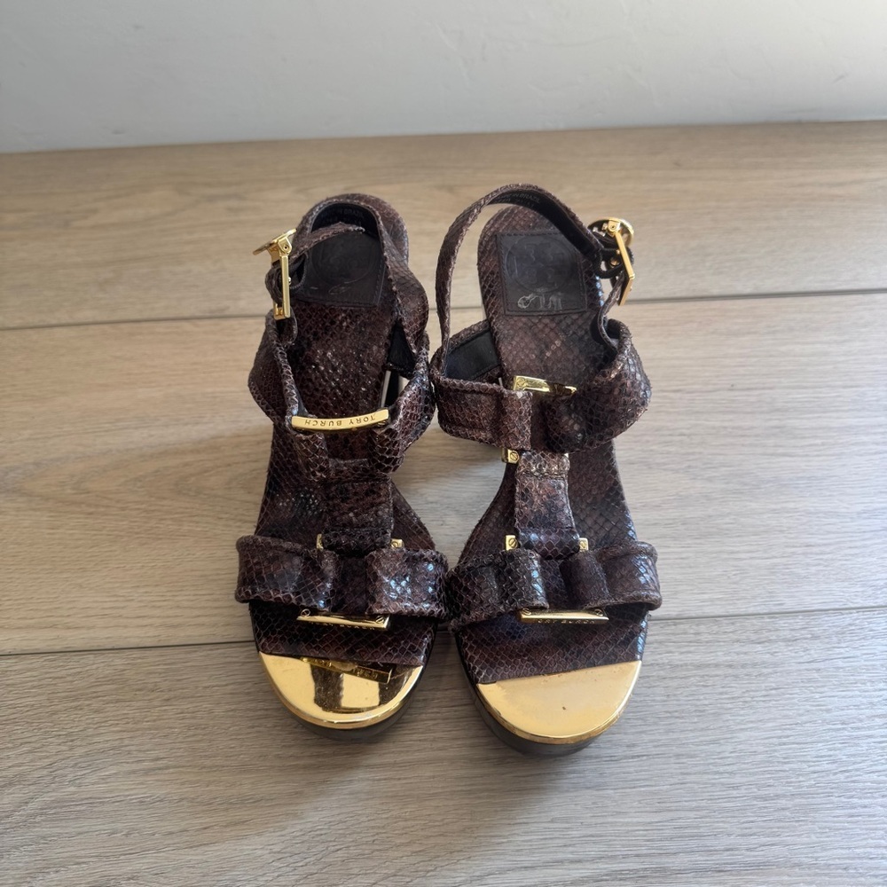 Tory Burch Brown Python Embossed Leather Karmen T… - image 2